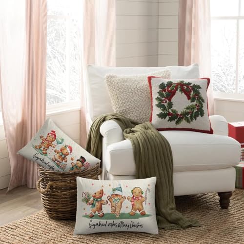 Gingerbread Christmas Pillow Covers – 2 Pack Vintage Holiday Cushion Covers