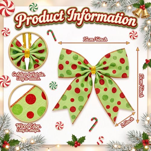 Thiccywoov 30 Pcs Polka Dot Christmas Bows 6 Inch - Red Green White Set (Polka Dot)