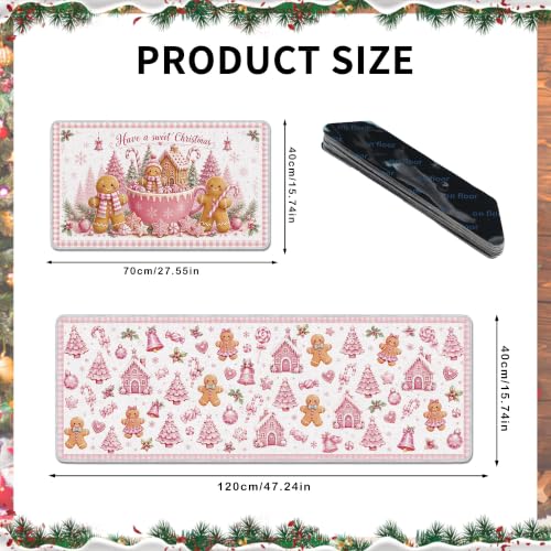 Romart Pink Gingerbread Kitchen Rugs Set of 2 – 16x28in & 16x47in with Silicone Backing