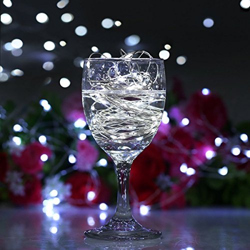BXROIU 2 x 50LED Fairy Lights Battery Operated Silver Wire 16.4Ft Cool White for Bedroom & Holiday Decor