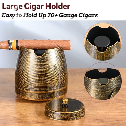 Large Windproof Cigar Ashtray with Lid for Patio and Home Decor