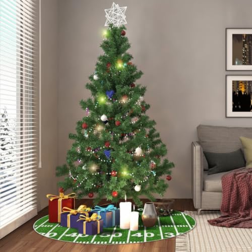 Realspring 60 Inch Football Field Christmas Tree Skirt Green Grass Sport