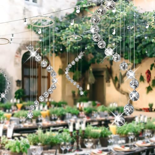 36-Inch Disco Ball Spiral Spinner Mobile with Bamboo and Mirror Accents