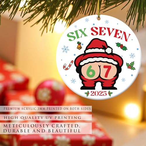KATINAT Funny 6 7 Santa Christmas Ornament - Viral Meme Holiday Decor, Stocking Stuffer, Coworker Gift, Variation: Funny 67 Santa 2