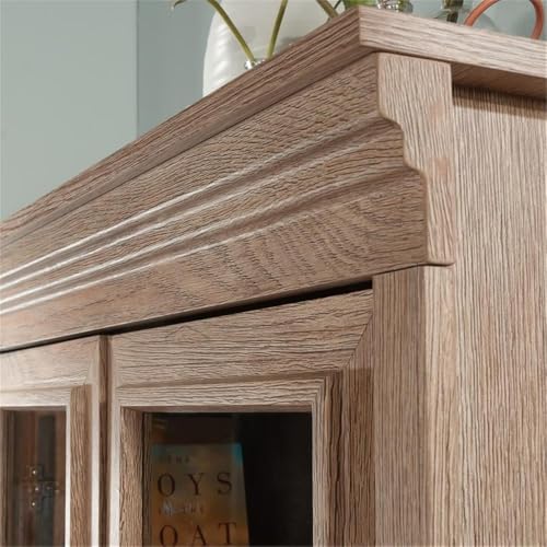 Engineered Wood Library Hutch with Glass Doors in Brushed Oak Finish