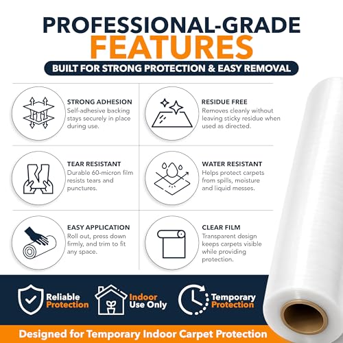 Self-Adhesive Carpet Protection Film - 24" x 200 ft Heavy Duty Roll