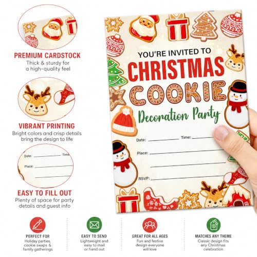 MENSHIJIAN Christmas Cookie Decorating Party Invitations - 20 Count, Envelopes, 3.5 x 5, Double-Sided, L Variation