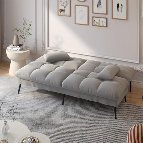 72-Inch Convertible Futon Sofa Bed, Adjustable Reclining Sleeper Loveseat
