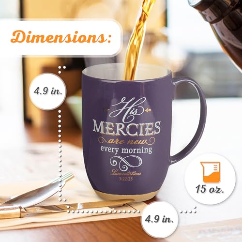 His Mercies are New Purple Ceramic Coffee Mug with Exposed Clay Base - Lamentations 3:22-23