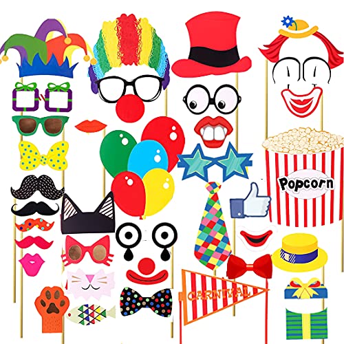 36-Piece Circus Carnival Photo Booth Props for Birthday Party Decorations