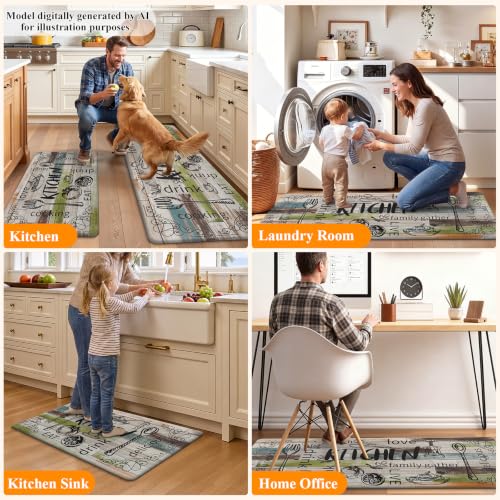 Anti-Fatigue Kitchen Rug Set of 2, Cushioned Waterproof Floor Mats