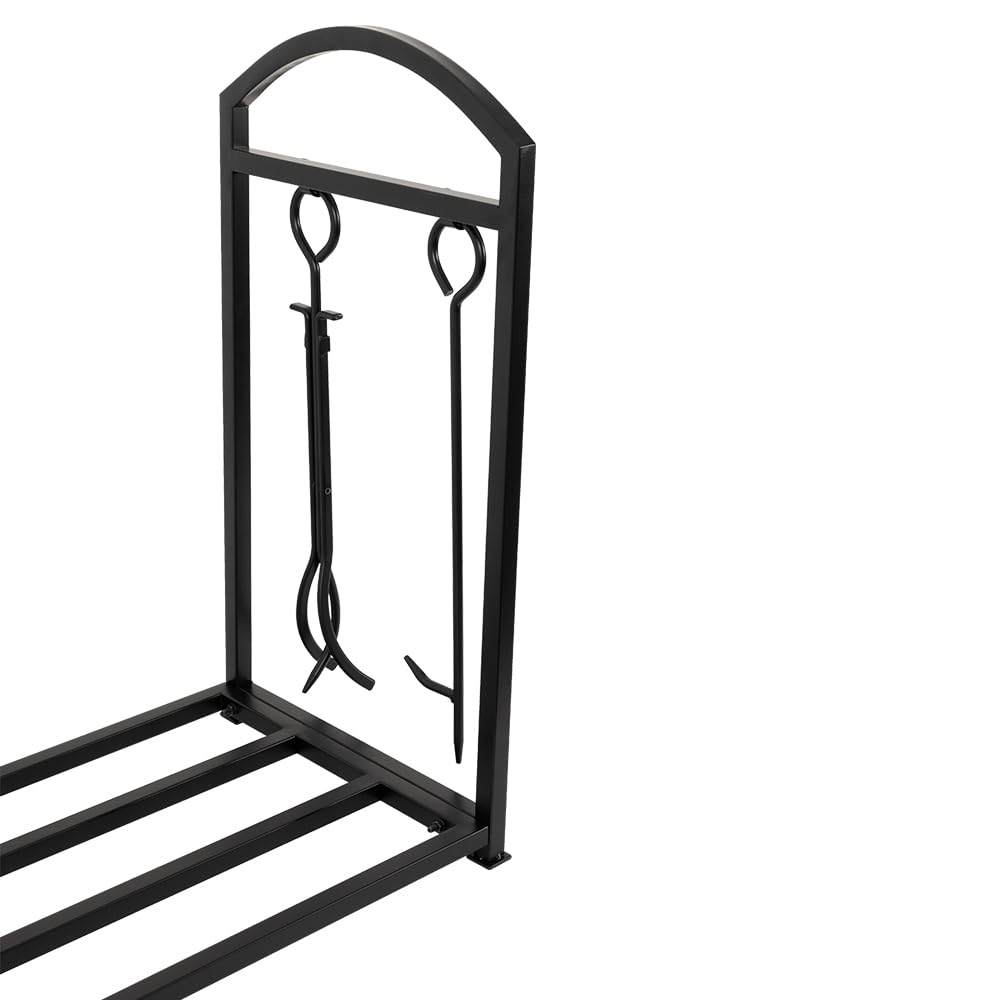 Country Living Bishop Creek 24 Inch Metal Indoor Firewood Log Holder with Log Poker and Tongs - Securely Holds 15+ Cut Logs