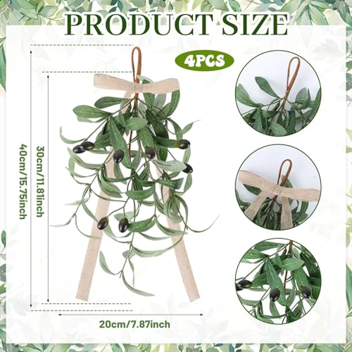 4-Piece Artificial Olive Teardrop Swags with Bows for Wall Sconce Decor