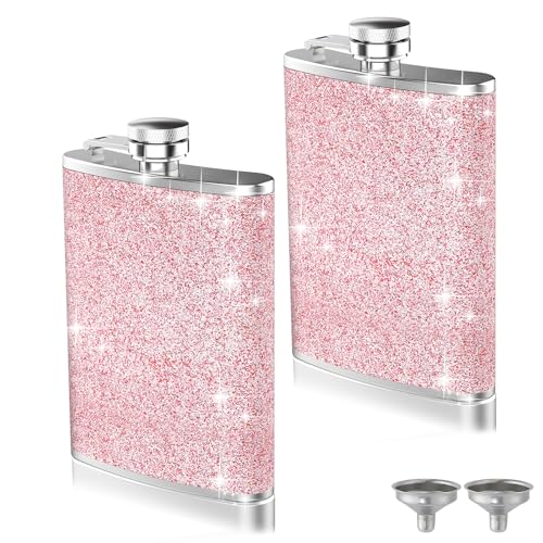Hianjoo Pink 8oz Leakproof Stainless Steel Hip Flask Set for Women, Portable Camping & Gifting