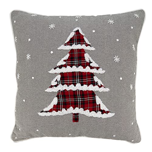 SARO LIFESTYLE Plaid Christmas Tree Throw Pillow 18" Grey with Poly Filling
