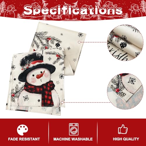 OTOSTAR Christmas Table Runner 13x120 Inch Snowman Pine Red Holiday Farmhouse Decor