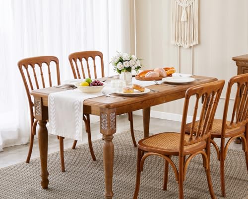 Wracra Embroidered Table Runner 14x36 Inch White/Cream Linen & Polyester