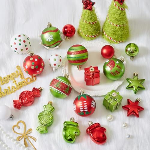 42pcs Christmas Ornaments Set - Red & Green Shatterproof Holiday Decorations