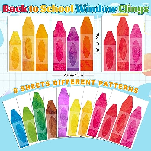 Colorful Crayon Window Clings - 9 Sheets Double-Sided Decor
