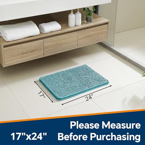 Kildoss Aqua Chenille Bathroom Rug 17"x24" - Plush Non-Slip Bath Mat
