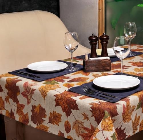 Urban Villa Harvest Leaves Tablecloth 60x102 Inches - 90% Cotton 10% Lurex Fall Rectangle Cover