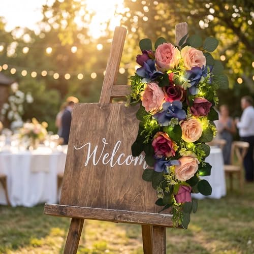 24-Inch Pre-Lit Floral Teardrop Swag with Peonies, Roses and LED Lights