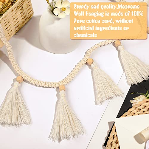 4-Piece Boho Macrame Tassel Garland, 47-Inch Cotton Fringe Wall Hanging