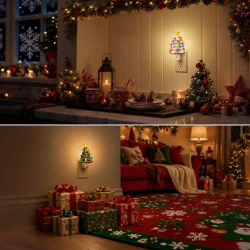 Christmas Tree Night Light,Plug in Colorful Decor,White&Green