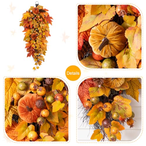 28-Inch Velvet Pumpkin Teardrop Swag with Pinecones and Berries