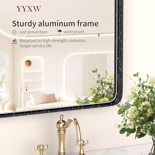 24x28 Inch Black Metal Frame Wall Mirror, Rectangular Bathroom Vanity Mirror