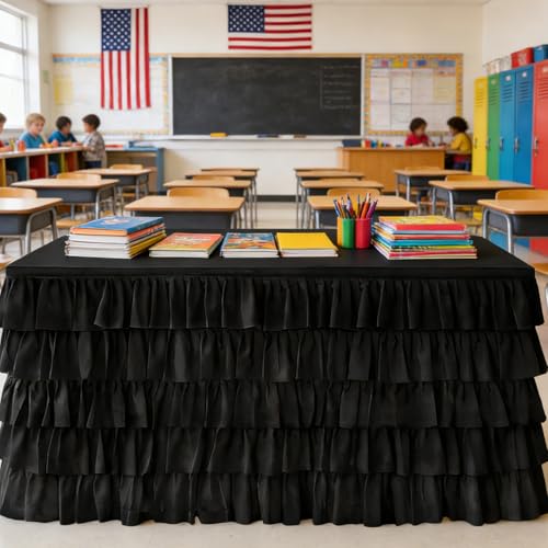 9ft Ruffled Chiffon Table Skirt - Elegant Black Tulle for Party Decor
