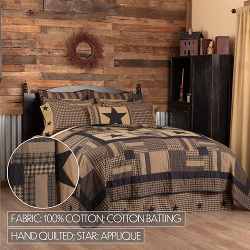 Black Check Star Cotton Quilt Set with 2 Shams - Queen Size