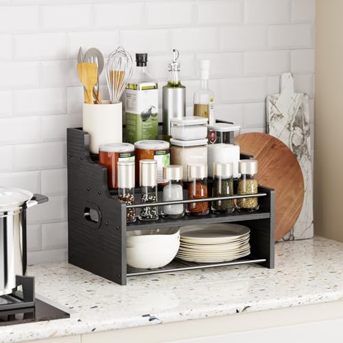 4-Tier Wood Display Shelf, Modern Countertop Liquor & Syrup Organizer