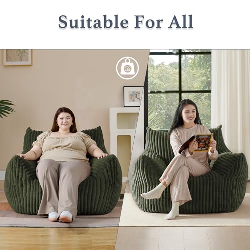 Oversized Corduroy Bean Bag Chair for Adults with Armrests - Green