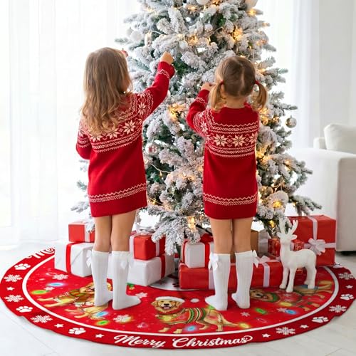 Golden Retriever Christmas Tree Skirt 48 Inch - Indoor/Outdoor Decor