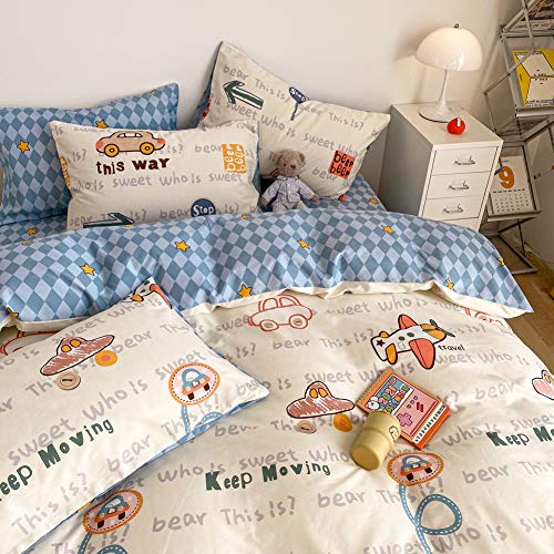 Twin 100% Cotton Duvet Cover Set - Transportation Car Print Bedding