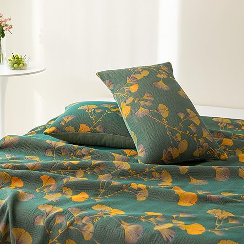 100% Cotton Muslin Pillow Shams Set of 2 - 20"x30" Reversible Ginkgo Leaf