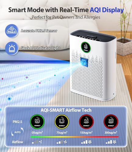 Large Room Air Purifier with True HEPA Filter and AQI Display
