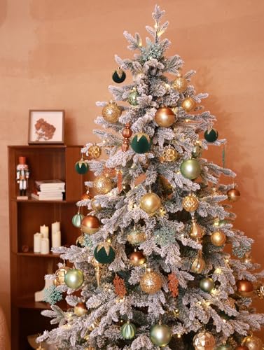 12ct 2.36 In Green Gold Velvet Baubles For Tabletop Christmas Tree