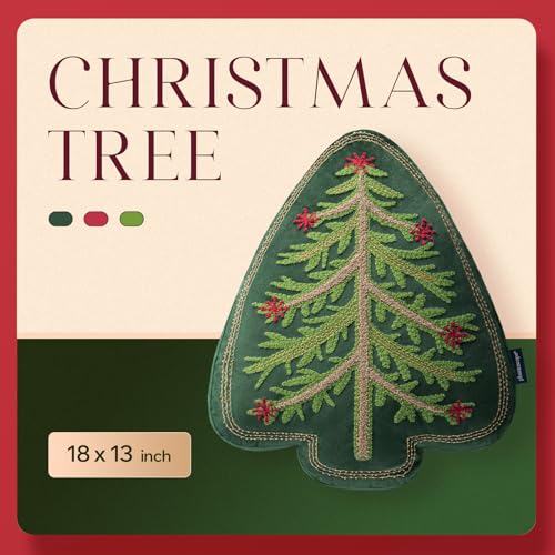 Phantoscope Green Christmas Tree Velvet Throw Pillow with Beaded Embroidery, 18x14 in