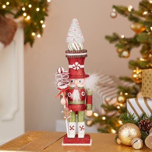 13.5-Inch Candy Soldier Wooden Nutcracker - Christmas Tabletop Decor