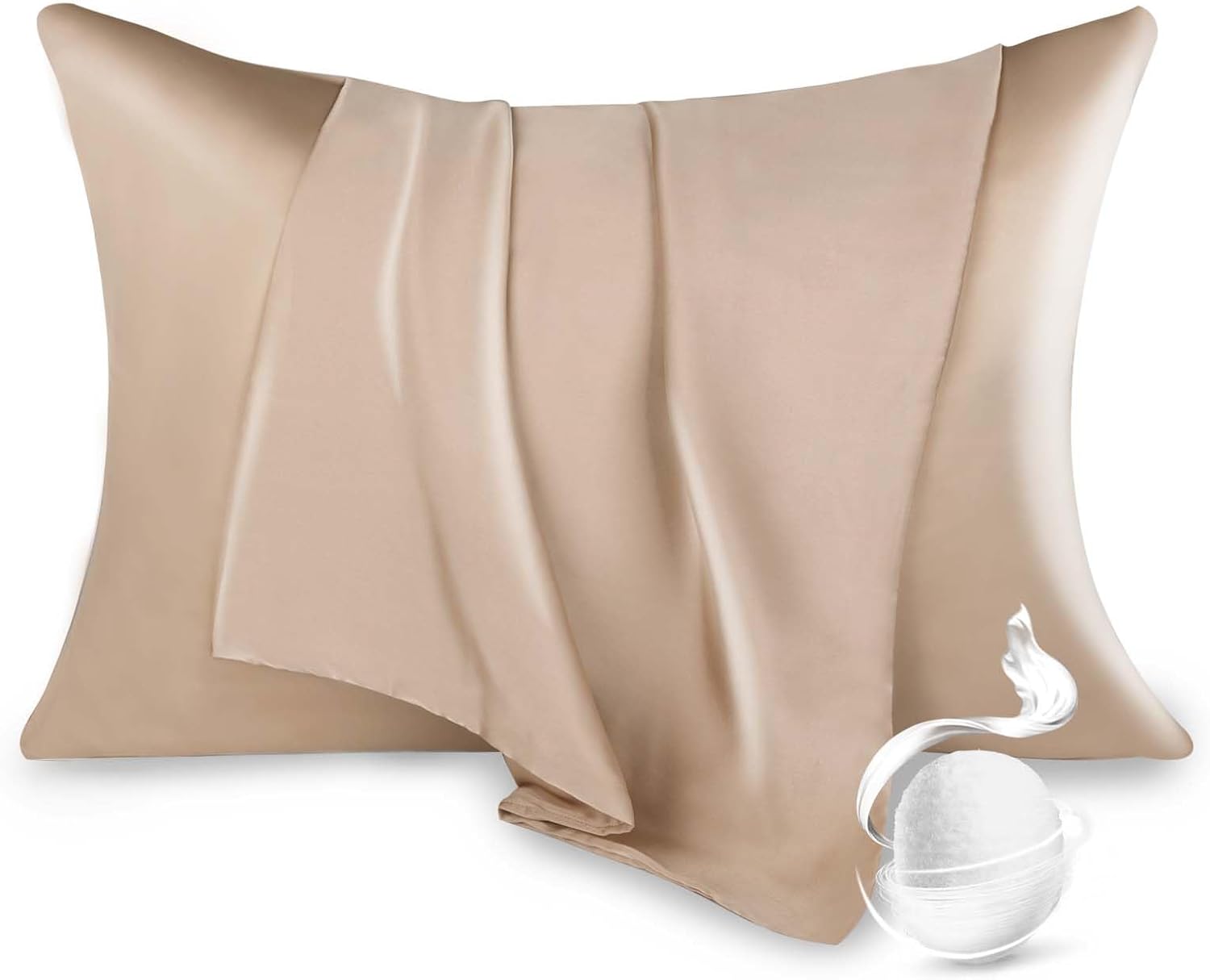 Skiennix 100% Pure Mulberry Silk Pillowcase - Cooling & Smooth Dual-Sided | Standard 20” x 26” (Champagne)