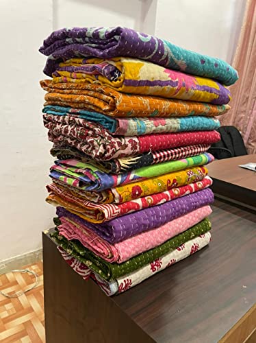 Vintage Handmade Kantha Quilt - Reversible Cotton Bed Cover