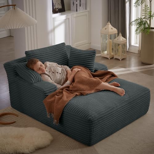 50-Inch Oversized Corduroy Chaise Lounge Chair, Dark Grey Sleeper Couch