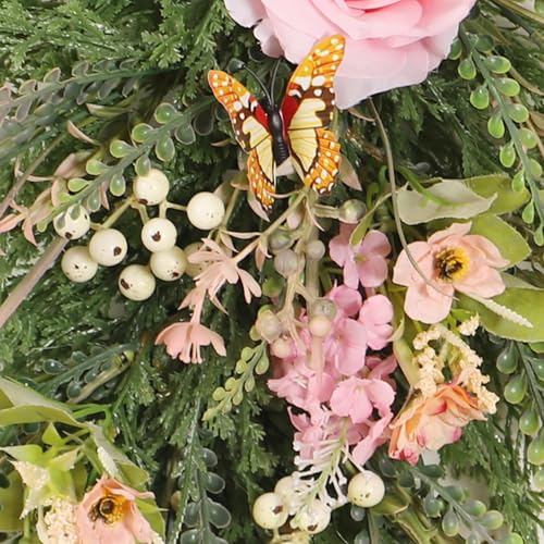 19.7-Inch Artificial Rose and Berry Teardrop Swag for Front Door Decor