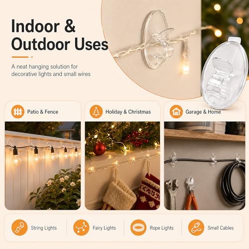 Jueion Outdoor String Light Adhesive Hooks 20Pcs Waterproof Clips