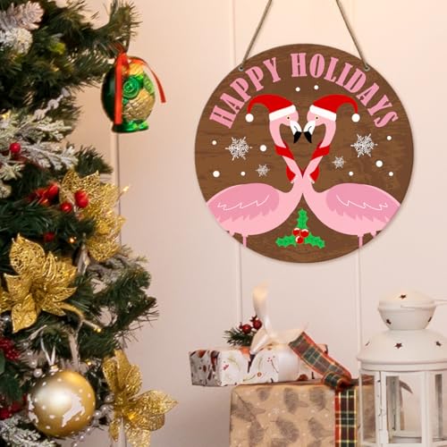Afro Christmas Flamingo Sign for Front Door – Wooden Merry Christmas Decor (10.2 x 10.2 in) by Yousheager