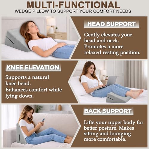 Triangle Wedge Pillow for Sleeping - 7 Inch Compact Design for Snoring Relief and Back Support