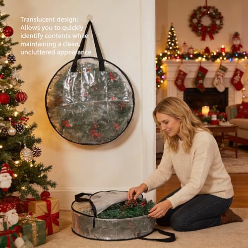 Clear Christmas Wreath Storage Bags 24 Inch 2 Pack Waterproof