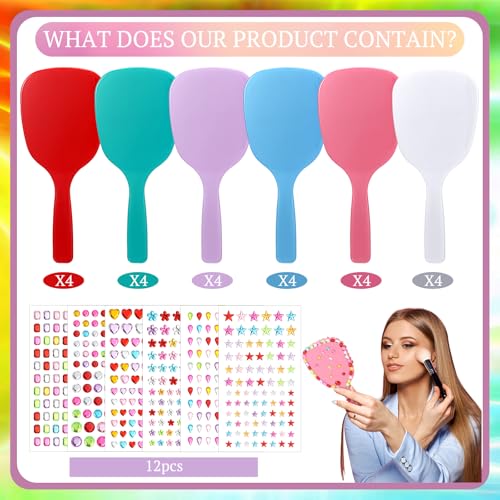 24 Pcs DIY Hand Mirror Craft Kit for Kids with Diamond Stickers